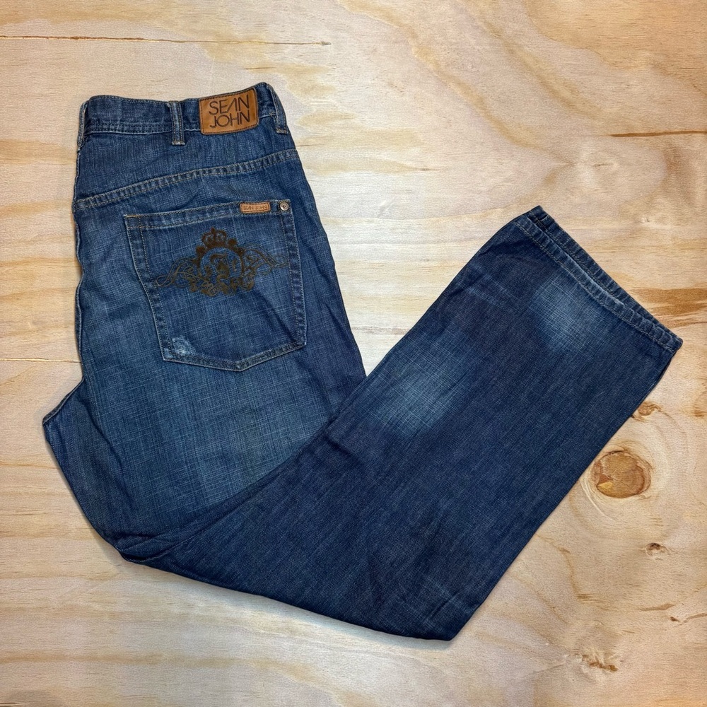 Sean John Y2K Jeans Men's Vintage Hip-Hop Wide-Leg Baggy Jeans 38 2000s